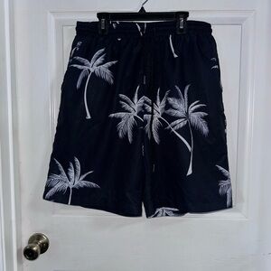 Black Palm Tree Shorts by SHEIN